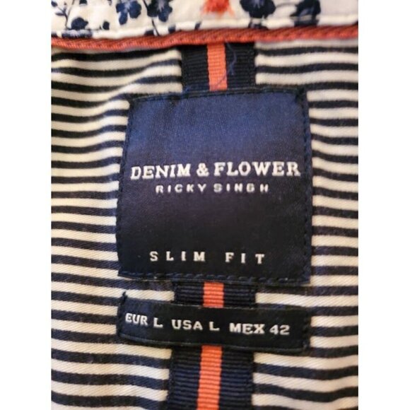 Denim & Flower Ricky Singh Slim Fit Lg Short Sleeve Shirt USA Navy w/ Dolphins - Picture 3 of 9